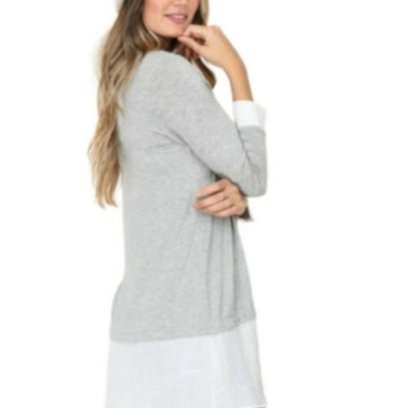 NWT Grey & White Contrast Sheer Bottom Tunic - Picture 4 of 13
